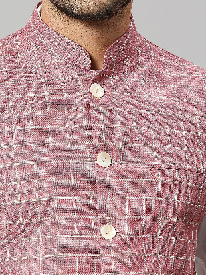 Linen Blend Chex Nehru Jacket