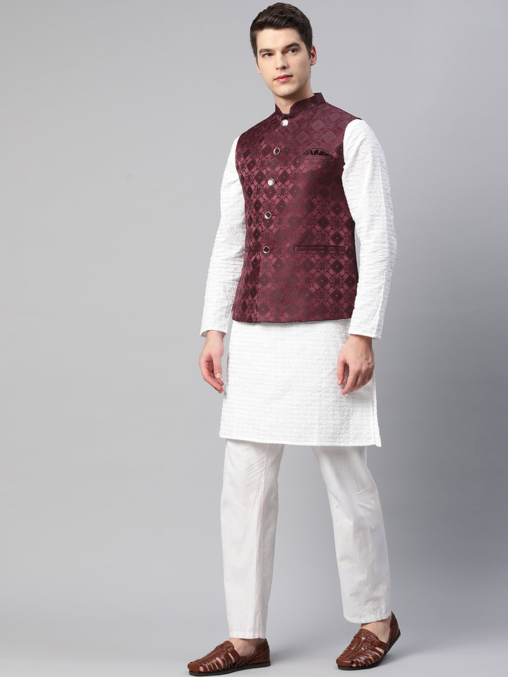 Jacquard Nehru Jacket with bold Diamond Patterns