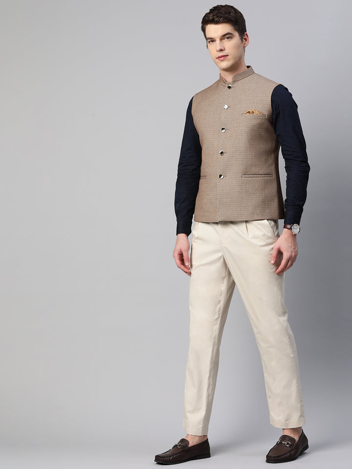 Nehru Jacket with Slub Self Design Pattern