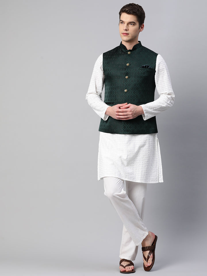 Nehru Jacket with Black thread Motive Design