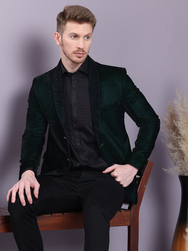 Dual Tone Velvet Blazer with Lapel Machine Embroidery