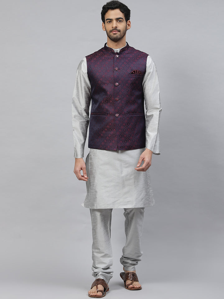 Jacquard Nehru Jacket with Rani Pink Motive Design