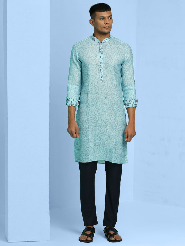 Yoke Design Turn Up Sleeve Kurta Set with Nehru Jacket