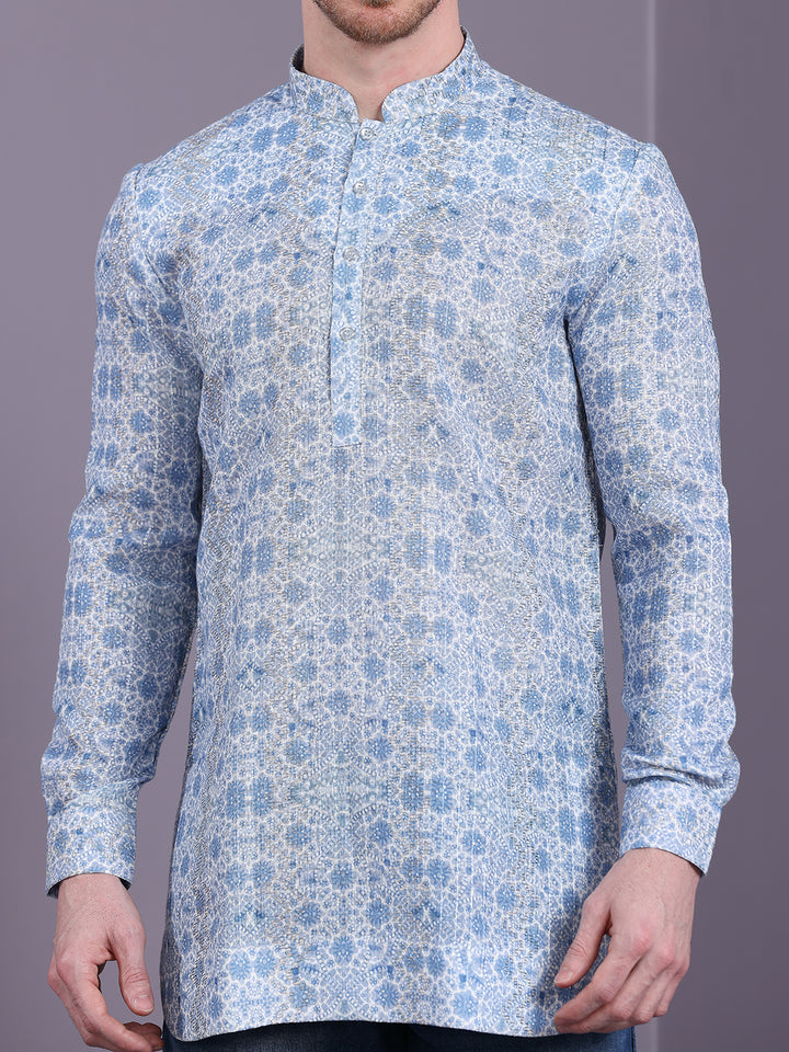 Ethnic Motif Print Short Kurta with golden thread work