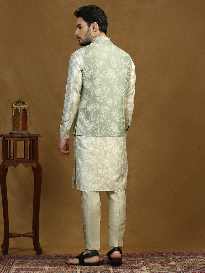 Floral Print Kurta Set with Nehru Jacket