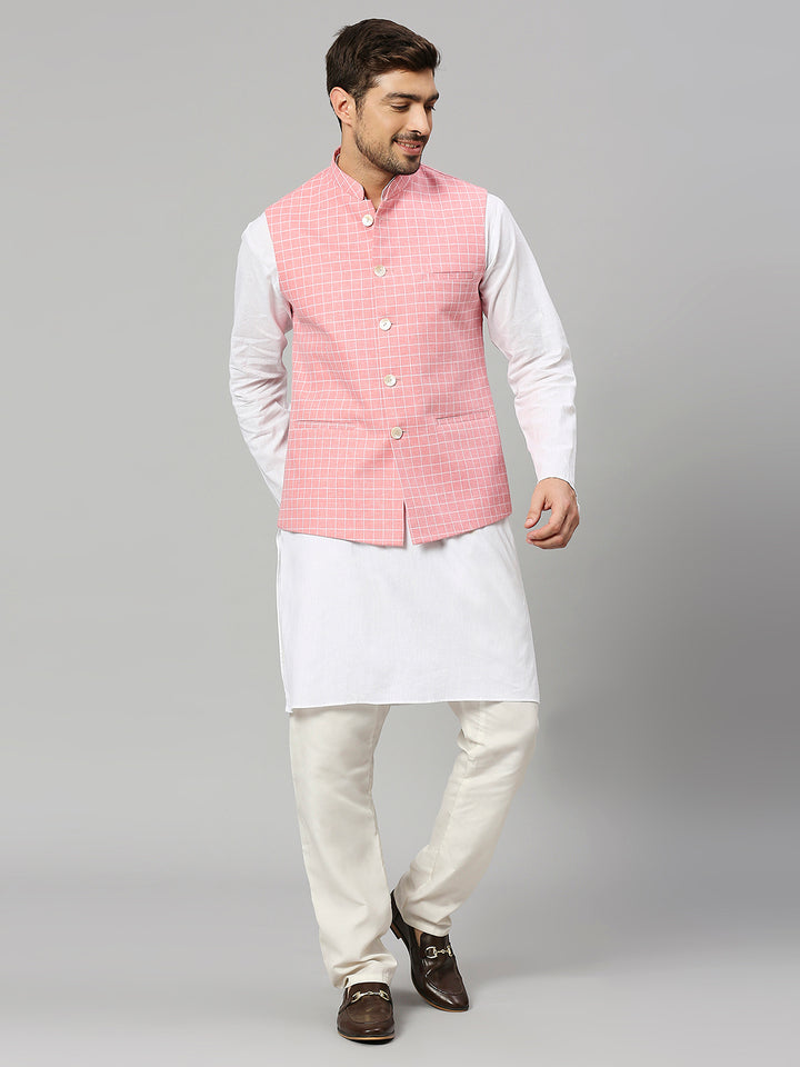 Linen Blend Chex Nehru Jacket