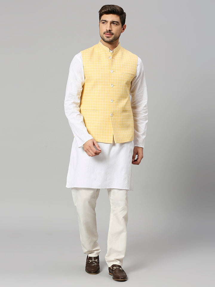 Linen Blend Chex Nehru Jacket