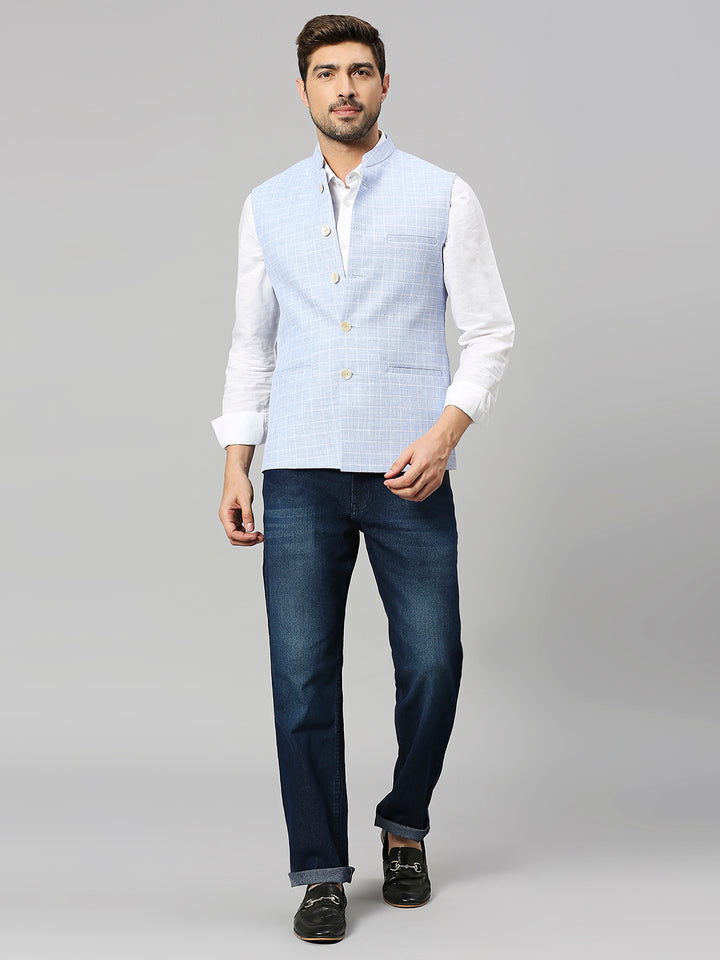 Linen Blend Chex Nehru Jacket