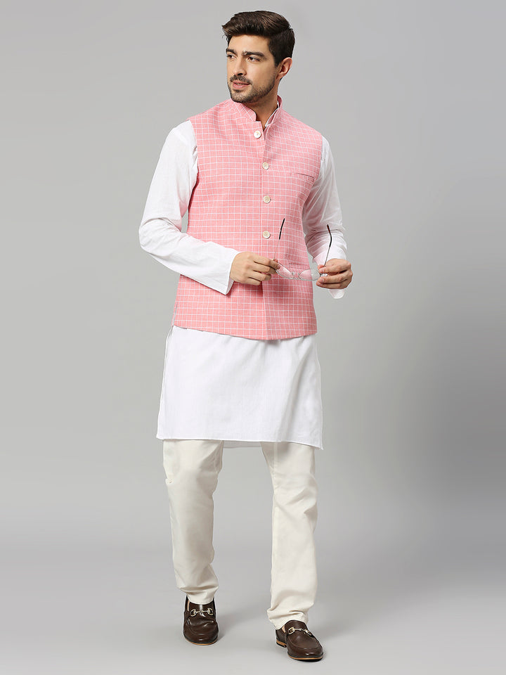 Linen Blend Chex Nehru Jacket