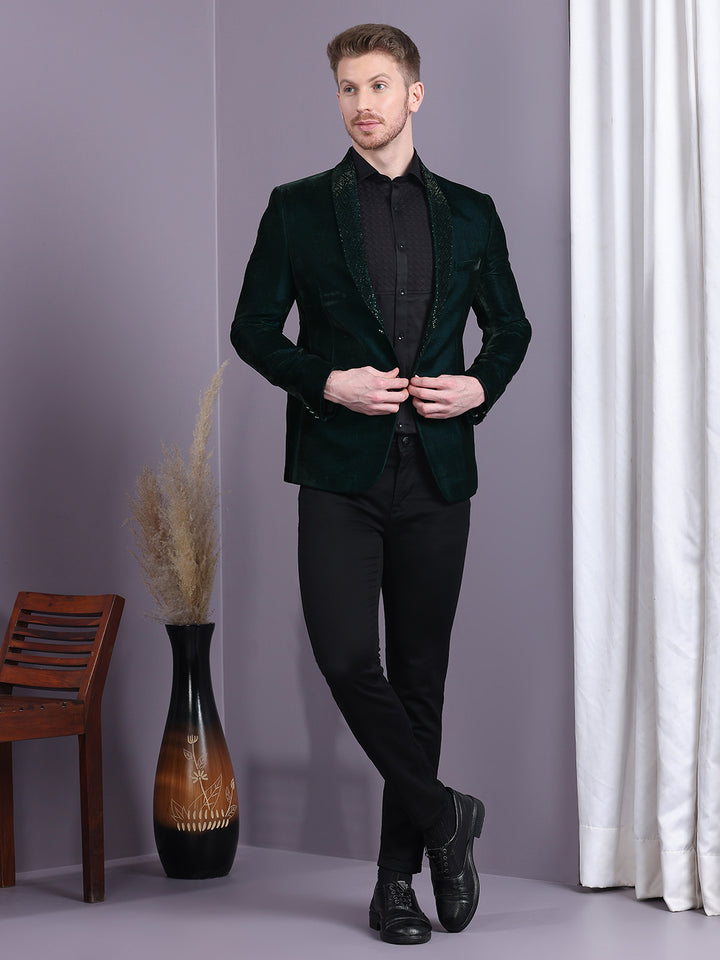 Dual Tone Velvet Blazer with Lapel Machine Embroidery