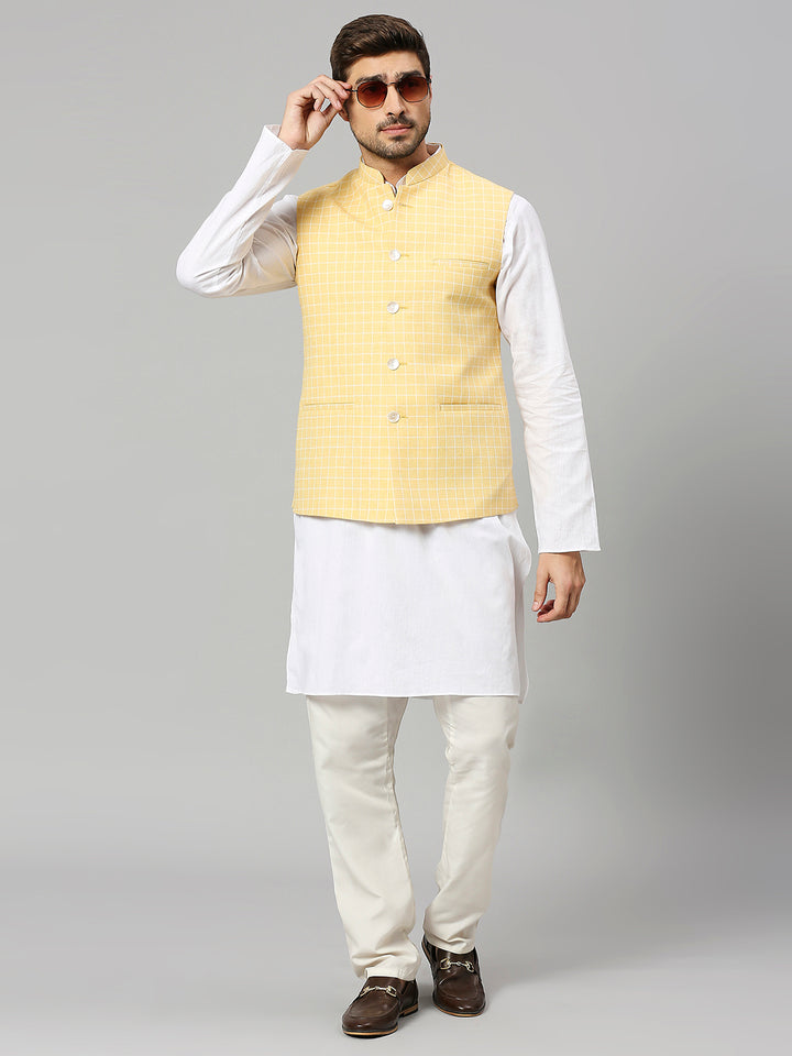 Linen Blend Chex Nehru Jacket