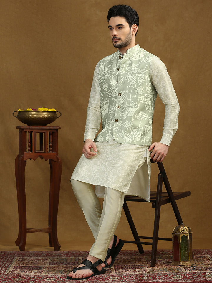 Floral Print Kurta Set with Nehru Jacket