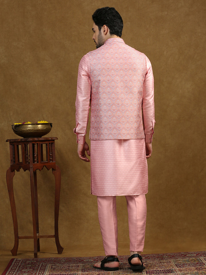 Ethnic Motif Print Kurta Set with Nehru Jacket