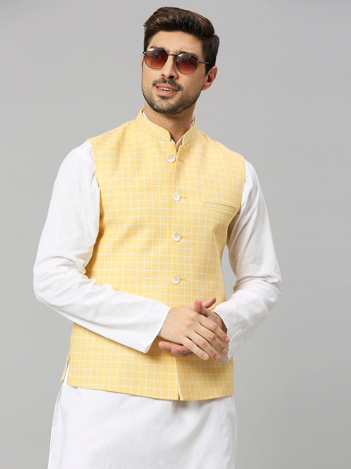 Linen Blend Chex Nehru Jacket