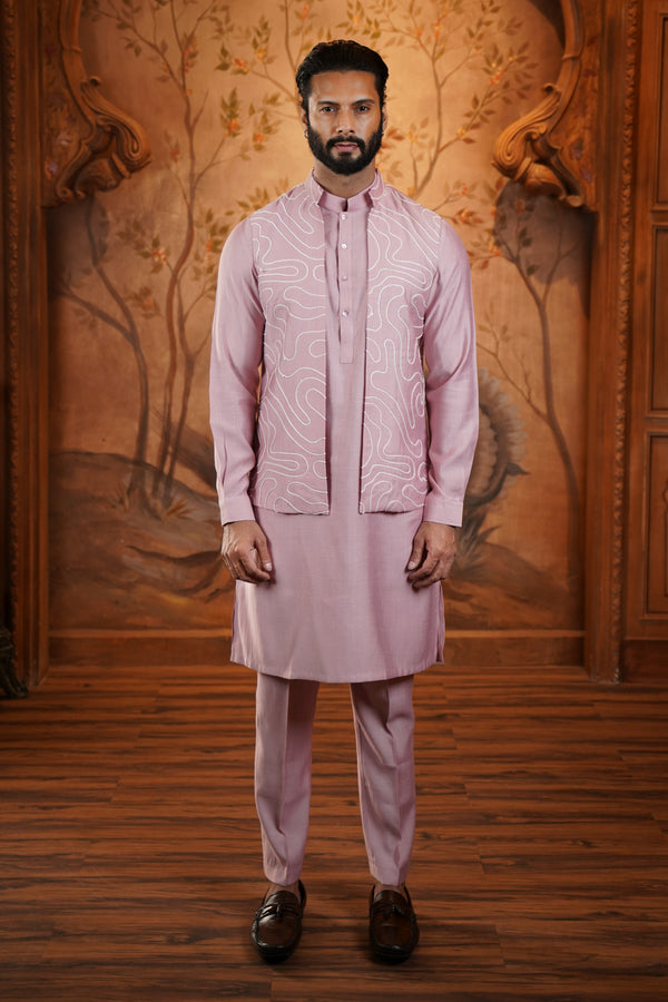 Baby Pink Kurta with Dori Work Jacket and Dupatta