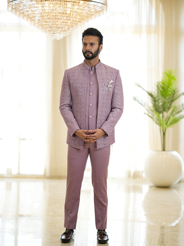 Lavender Open Pattern Jodhpuri Suit