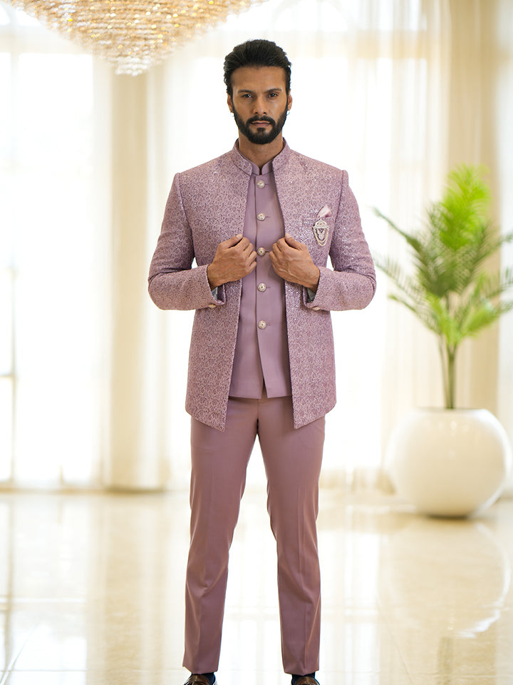 Lavender Open Pattern Jodhpuri Suit
