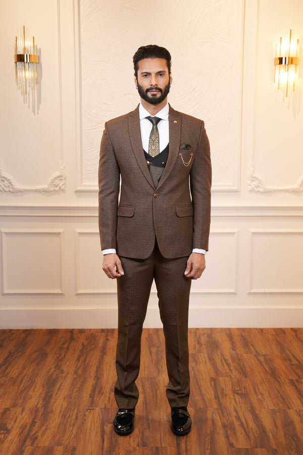 Brown Suit with Printed Waistcoat