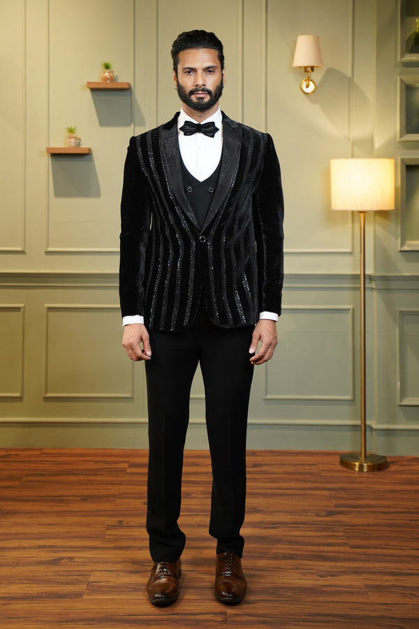 Black Velvet Embroidered Tuxedo