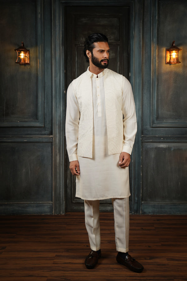 Cream Kurta with Dori Work Jacket and Dupatta