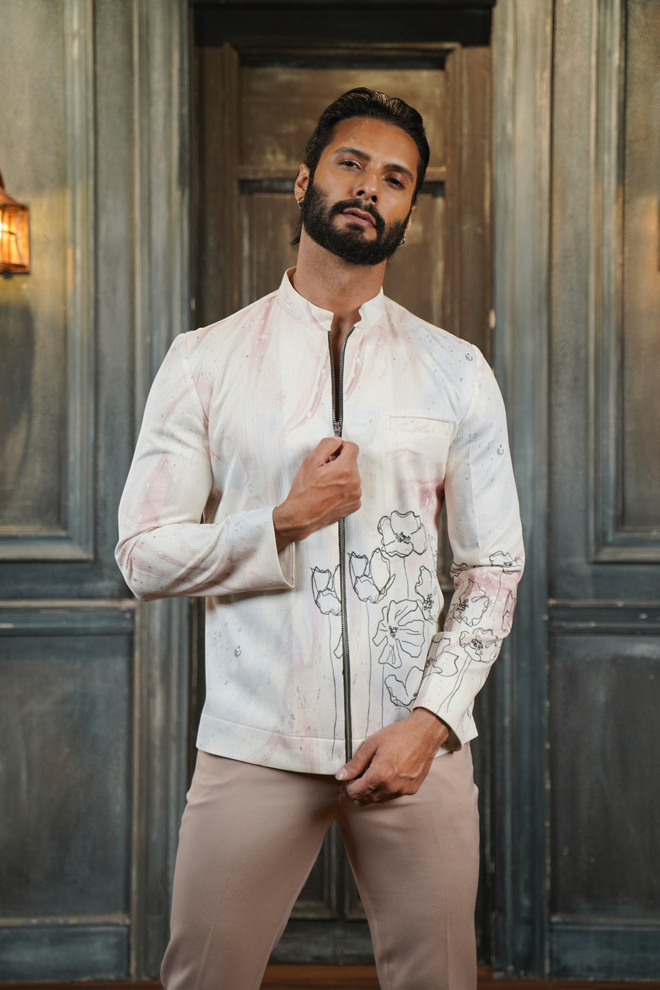 Cream Zip Closure Shirt with Floral Print – Essas Club