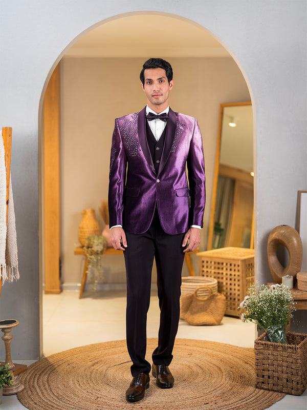 Purple Ombre Velvet Tuxedo with Celestial Star Embroidery