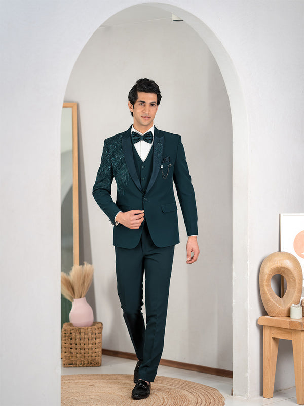 Peacock Green Tuxedo with Heritage Hand Embroidery