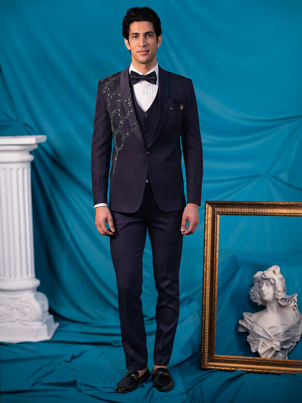 Purple Tuxedo with Abstract Stone Embroidery