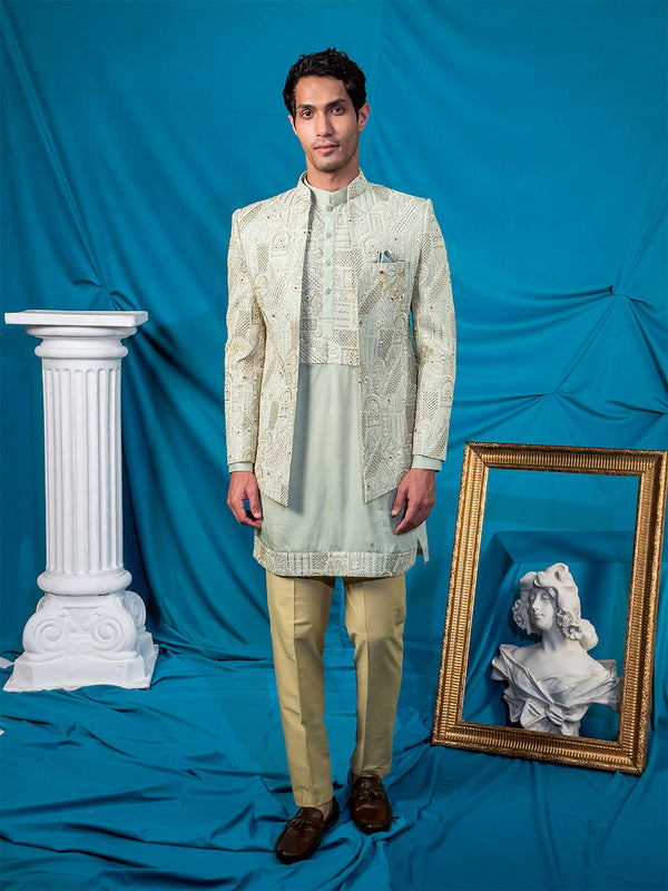 Pista Green Jodhpuri with Indian Heritage Thread Work and Kurta