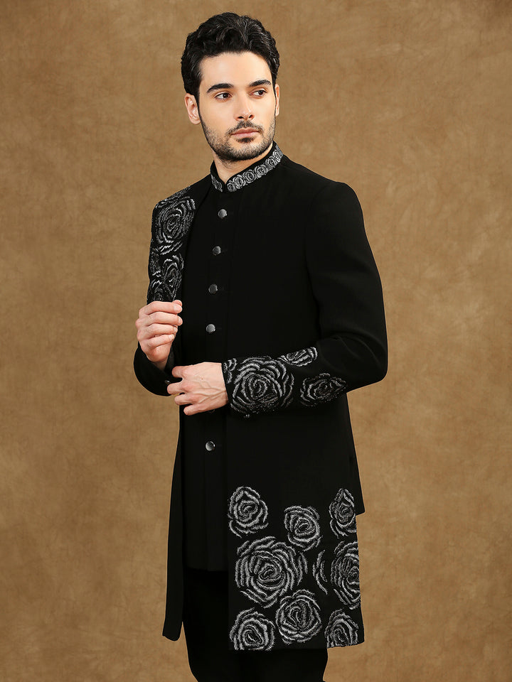 Hand Embroidered Cutdana Work Indowestern with Short Back Pattern