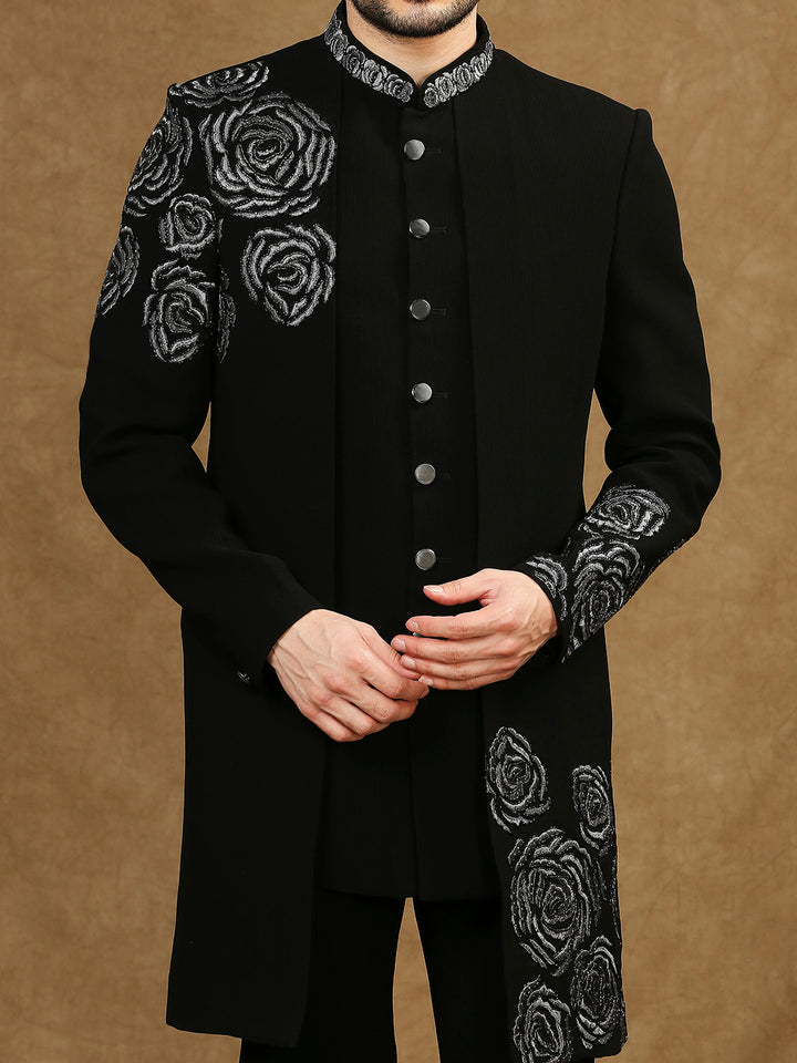 Hand Embroidered Cutdana Work Indowestern with Short Back Pattern