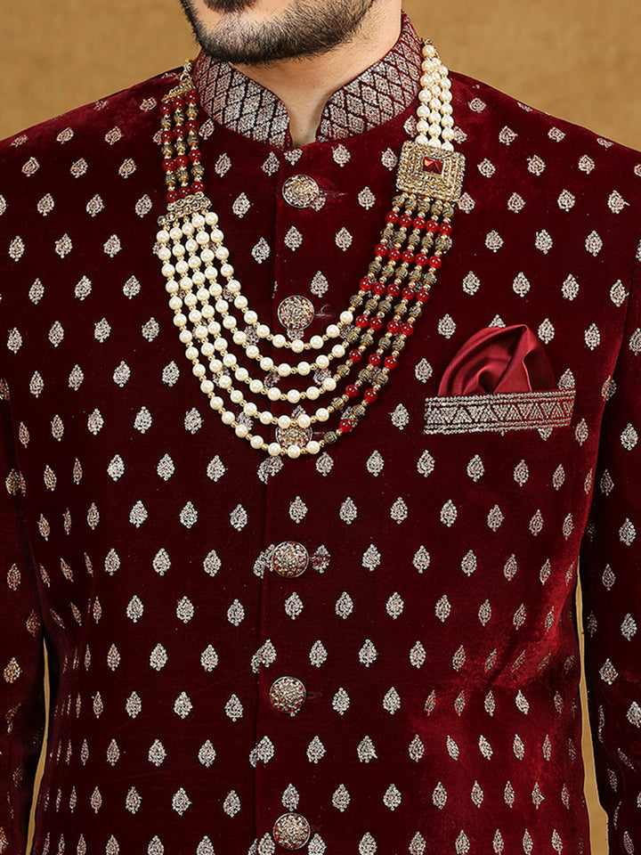 Velvet Nawabi with Ethnic Motif Design Embroidery