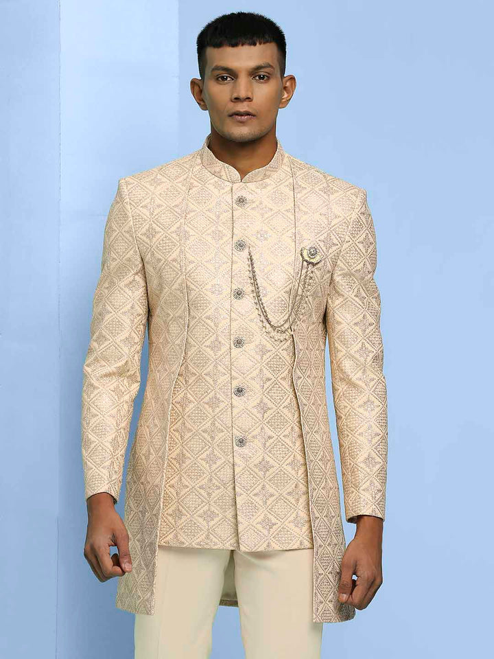 Lucknowi Embroidered Indowestern with Short Front Pattern