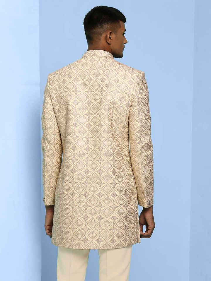 Lucknowi Embroidered Indowestern with Short Front Pattern