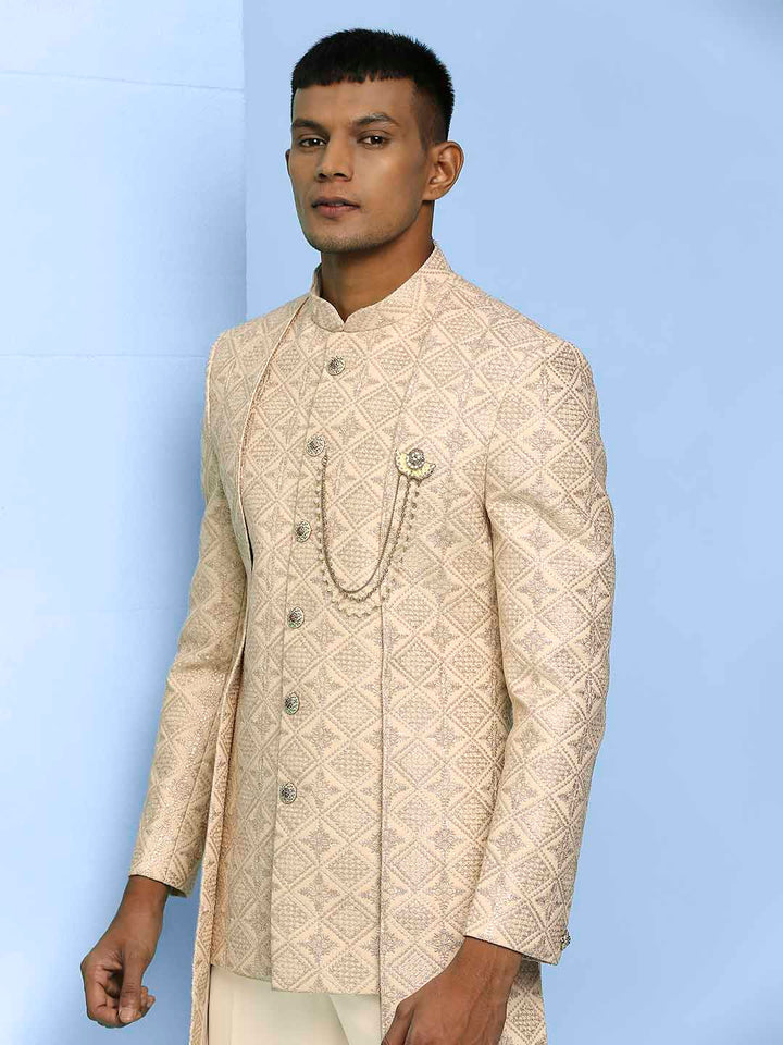 Lucknowi Embroidered Indowestern with Short Front Pattern