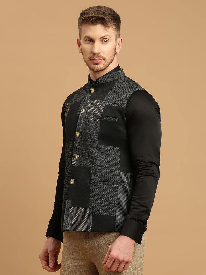 Knitted Geometric Jacquard Nehru Jacket