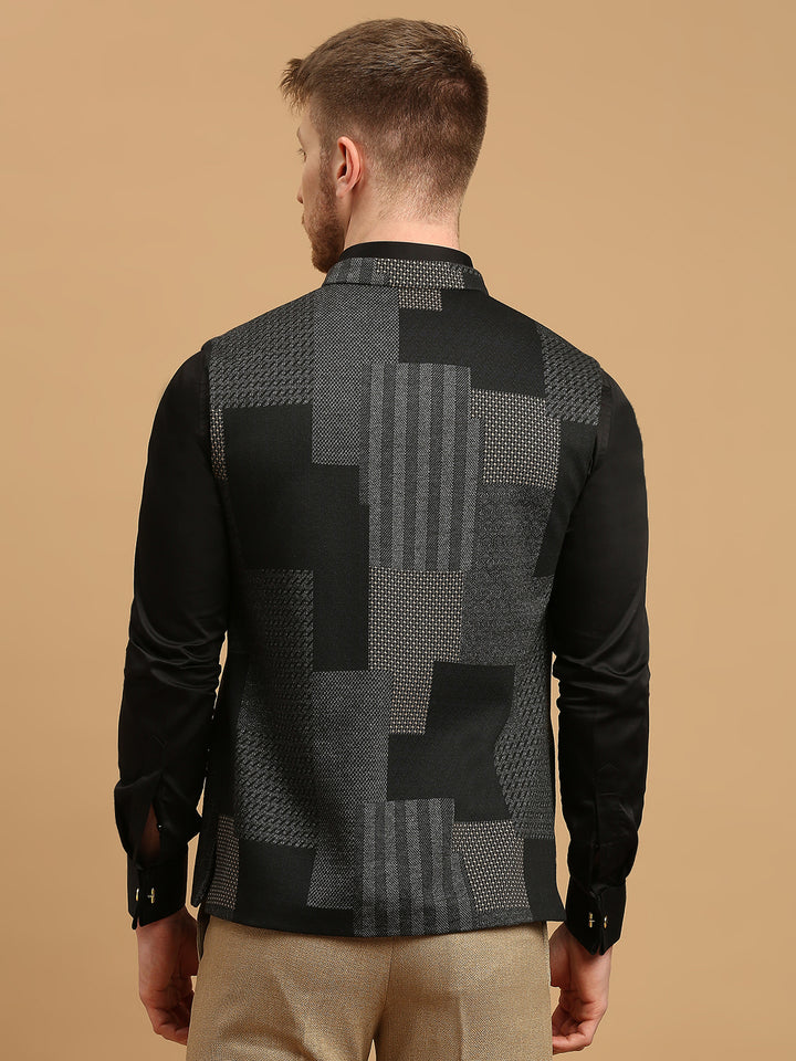 Knitted Geometric Jacquard Nehru Jacket