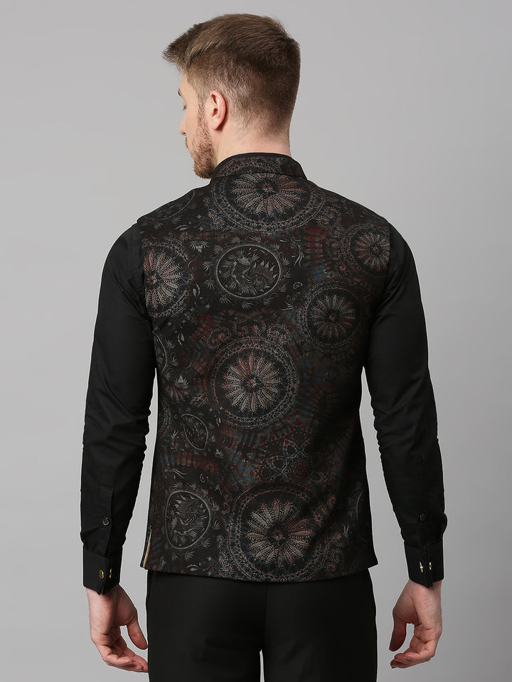 Knitted Motif Print Nehru Jacket