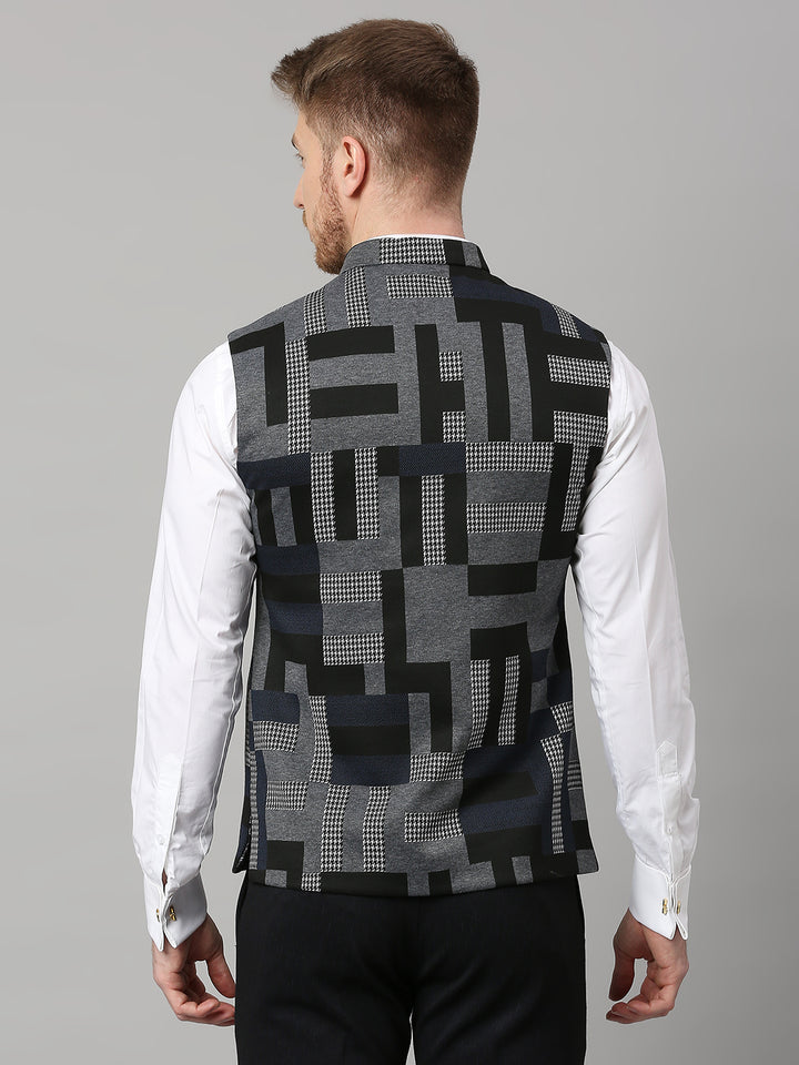 Knitted Geometric Jacquard Nehru Jacket