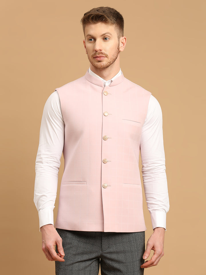 Japanese Fabric Self-Checkered Nehru Jacket