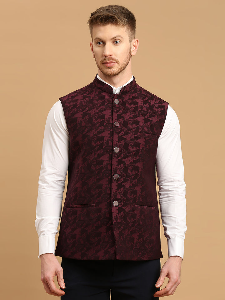 Nehru Jacket with Self Geometric Design