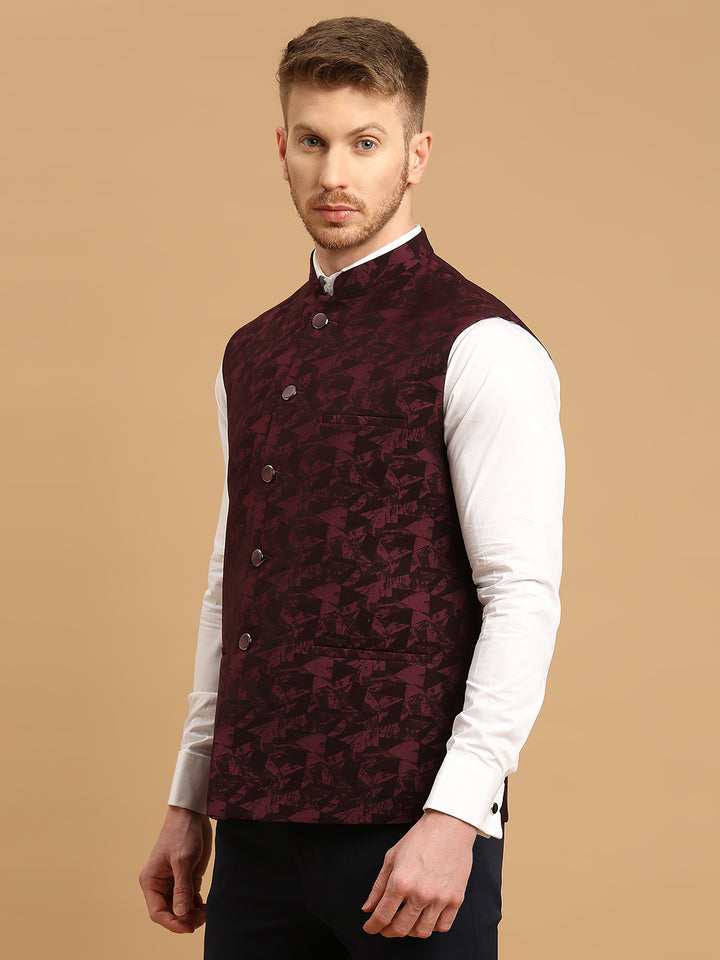 Nehru Jacket with Self Geometric Design