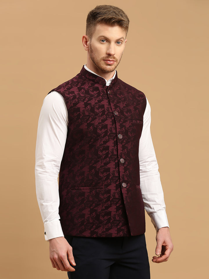 Nehru Jacket with Self Geometric Design