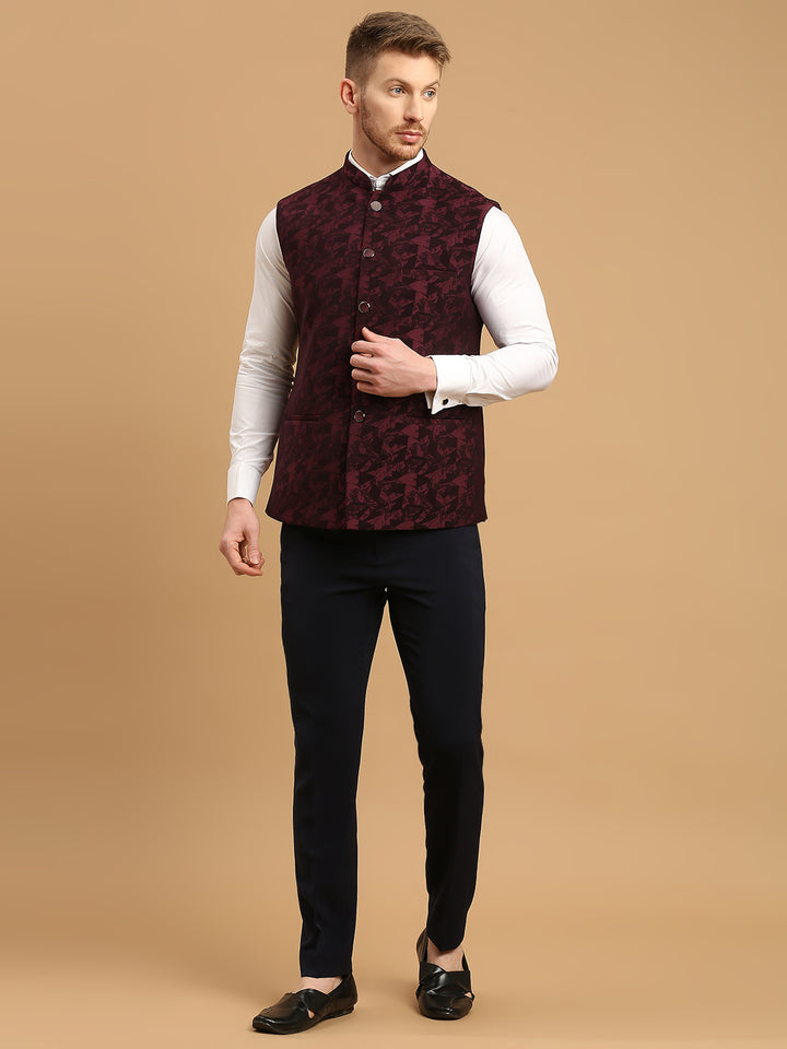 Nehru Jacket with Self Geometric Design