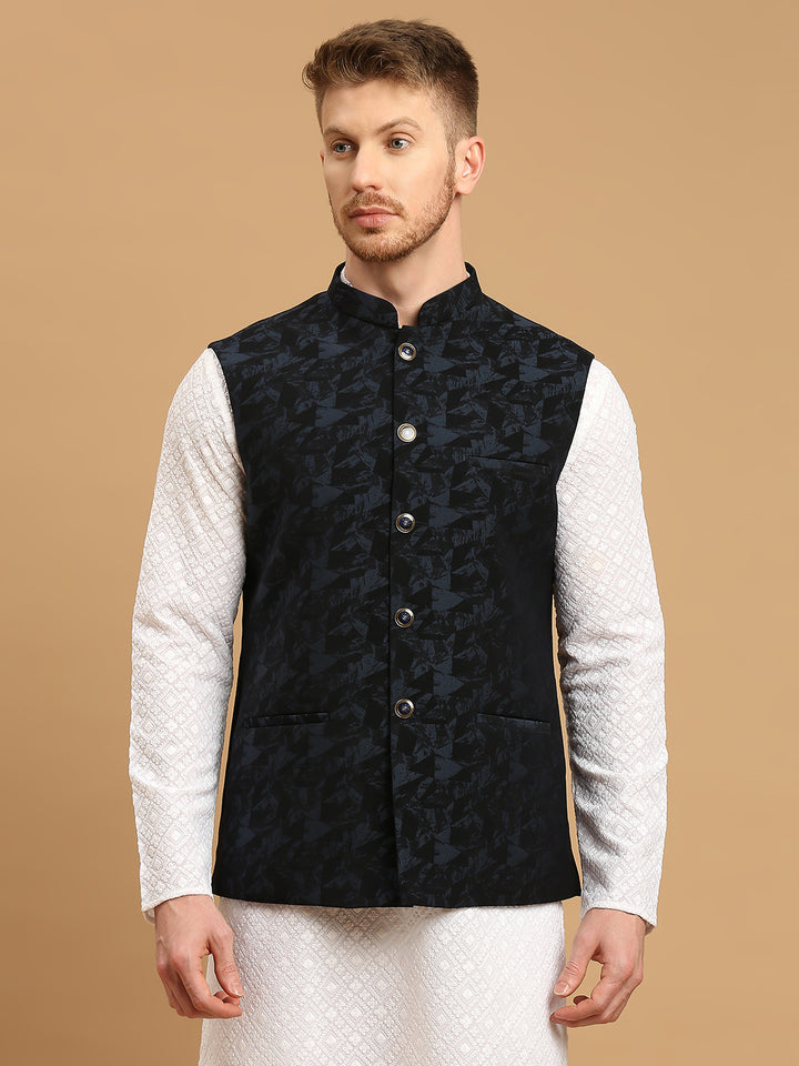 Nehru Jacket with Self Geometric Design