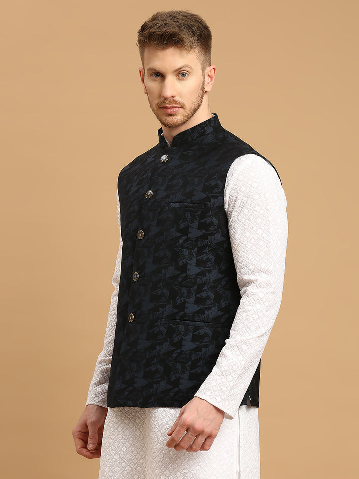 Nehru Jacket with Self Geometric Design