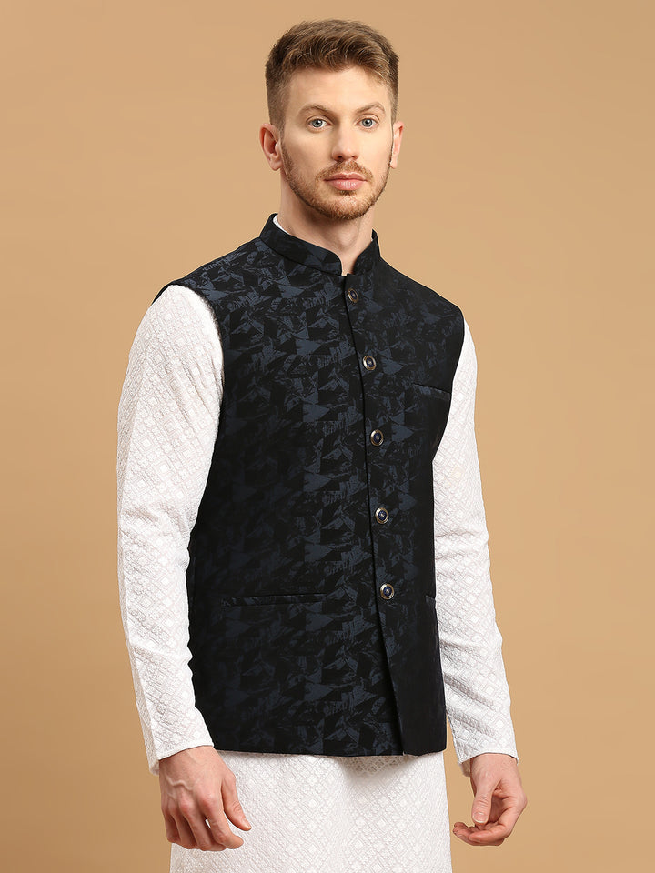 Nehru Jacket with Self Geometric Design