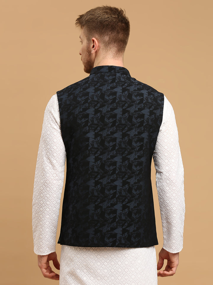 Nehru Jacket with Self Geometric Design