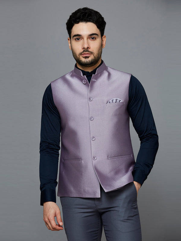 Men Lavender Solid Nehru Jacket With Self Shine