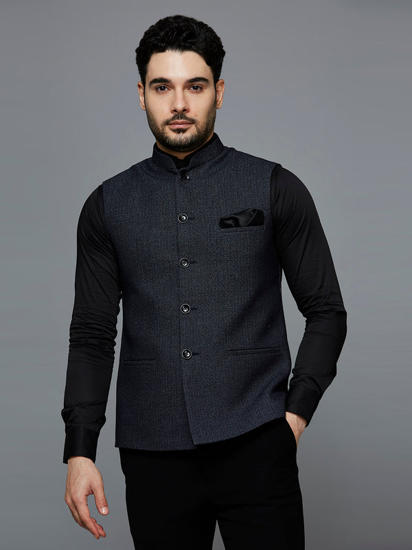 Men Charcoal Grey Nehru Jacket